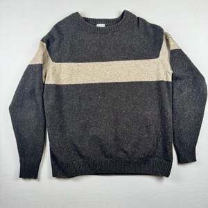 Columbia Mens XL Charcoal Horizontal Striped Wool Blend Crew Neck Sweater XL